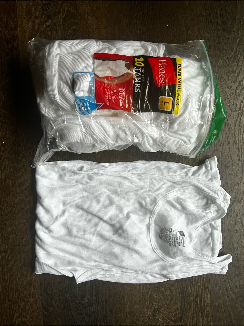 Hanes White Ribbed Men's Tank Top - 10 Pack Value